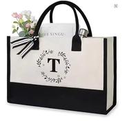 SHJOEE Borsa da spiaggia personalizzata con lettere Borsa shopping alla moda con grande capienza Regalo per donna, mamma, insegnante, matrimonio, compleanno, va (T)