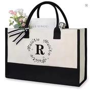 SHJOEE Borsa da spiaggia personalizzata con lettere Borsa shopping alla moda con grande capienza Regalo per donna, mamma, insegnante, matrimonio, compleanno, va (R)