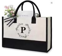 SHJOEE Borsa da spiaggia personalizzata con lettere Borsa shopping alla moda con grande capienza Regalo per donna, mamma, insegnante, matrimonio, compleanno, va (P)