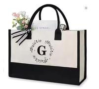 SHJOEE Borsa da spiaggia personalizzata con lettere Borsa shopping alla moda con grande capienza Regalo per donna, mamma, insegnante, matrimonio, compleanno, va (G)