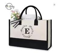SHJOEE Borsa da spiaggia personalizzata con lettere Borsa shopping alla moda con grande capienza Regalo per donna, mamma, insegnante, matrimonio, compleanno, va (E)