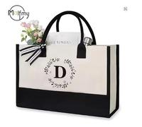 SHJOEE Borsa da spiaggia personalizzata con lettere Borsa shopping alla moda con grande capienza Regalo per donna, mamma, insegnante, matrimonio, compleanno, va (D)