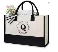 SHJOEE Borsa da spiaggia personalizzata con lettere Borsa shopping alla moda con grande capienza Regalo per donna, mamma, insegnante, matrimonio, compleanno, va (Q)