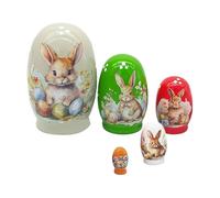 shjxi Easter Bunny Nesting Dolls - Wooden Animal Stacking Figurines, Hand-Painted Seasonal Decor with Charming Design, Holiday Display Accent for Living Room Bedroom Mantel Entryway Desk Dining Table