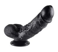 Shkanla Dildo realistico in silicone con a forte ventosa per gioco a mani libere, dildo anale con asta curva e palline, toys sesso per lei donne (Nero L)
