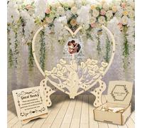 SHKINETARRY Alternativa Personalizzata al Libro degli Ospiti del Matrimonio con Nomi della Coppia e Data, Libro di Nozze Rustico Personalizzato, Decorazioni per Il ricevimento di Nozze