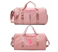 SHKINETARRY Borsa da viaggio personalizzata con tasche bagnate e asciutte e scomparto per scarpe, borsa da palestra per danza personalizzata con foto e testo del nome, Rosa, Large