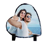 SHKINETARRY Cornice in ardesia personalizzata Cornice in pietra con foto personalizzata Targa Regali di compleanno San Valentino regalo (Cuore 14 * 14cm)