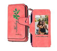SHKINETARRY Portafoto personalizzato con nome e fiore di nascita Portafoglio lungo in pelle da donna personalizzato Grande capacità con più portacarte Regali per il suo Festa della mamma