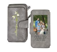 SHKINETARRY Portafoto personalizzato con nome e fiore di nascita Portafoglio lungo in pelle da donna personalizzato Grande capacità con più portacarte Regali per il suo Festa della mamma
