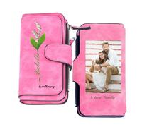 SHKINETARRY Portafoto personalizzato con nome e fiore di nascita Portafoglio lungo in pelle da donna personalizzato Grande capacità con più portacarte Regali per il suo Festa della mamma