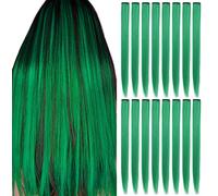 SHKJCHP 16PSC 21"/55cm estensioni dei capelli colorati per le donne moda capelli lunghi lisci resistenti al calore ragazze posticci cosplay (verde)