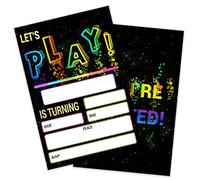 SHLINCO Glow Let's Play inviti per feste di compleanno per ragazzi, inviti per feste al neon per bambini, design a doppia faccia (20 biglietti + buste)