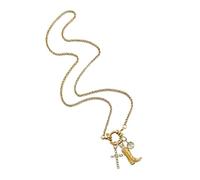 Shntig Bella collana con ciondolo a forma di croce con catena regolabile, da donna, lunga lunghezza, perfetta per l'uso quotidiano e come regalo in acciaio inox per le donne