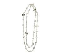 Shntig Bella collana con fiocco e perle, lunga e impilabile, gioiello moderno per fidanzata o madre, elegante per lei