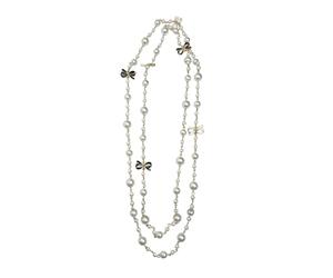 Shntig Bella collana con fiocco e perle, lunga e impilabile, gioiello moderno per fidanzata o madre, elegante per lei