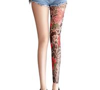 Shntig Leggings Floreali con Stampa Tatuata Finta alla Cintura Elastica Collant in Nylon Trasparente Calze Elastiche da Donna Collant Tatuato