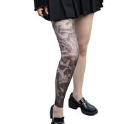 Shntig Leggings Floreali con Stampa Tatuata Finta alla Cintura Elastica Collant in Nylon Trasparente Calze Elastiche da Donna Collant Tatuato