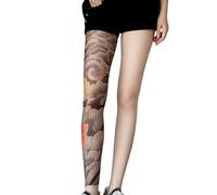 Shntig Leggings Floreali con Stampa Tatuata Finta alla Cintura Elastica Collant in Nylon Trasparente Calze Elastiche da Donna Collant Tatuato