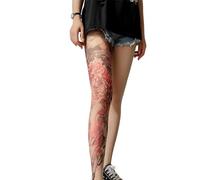 Shntig Leggings Floreali con Stampa Tatuata Finta alla Cintura Elastica Collant in Nylon Trasparente Calze Elastiche da Donna Collant Tatuato