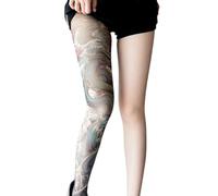 Shntig Leggings Floreali con Stampa Tatuata Finta alla Cintura Elastica Collant in Nylon Trasparente Calze Elastiche da Donna Collant Tatuato