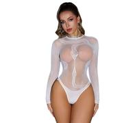 Shntig Top Body a Maniche Lunghe in Rete Trasparente con Stampa Serpente Tuta a Rete scavata Lingerie Clubwear per Costume da Ballo da Donna