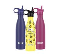 SHO Borraccia in acciaio inox con cannuccia e coperchio a vite, a tenuta stagna, senza BPA, nessun sudore, isolamento sottovuoto, a doppia parete, in metallo, originale 2.0, 12 ore di caldo per 24 ore