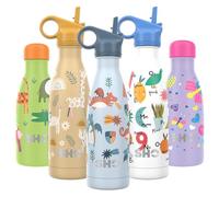 SHO Bouteille pour enfants - Original 2.0 - Bouteille isotherme et bouteille d'eau à double paroi en acier inoxydable - 12 heures chaudes et 24 heures froides - 260 ml - Sans BPA (375 ml, dragons avec