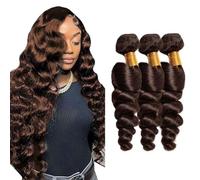 Shoaiye Human Hair Bundles Loose Deep Wave Capelli Veri Tessitura Unprocessed Remy Machine Weave Extensions Double Weft Color Chocolate Brown for Woman 18 20 22 Inch
