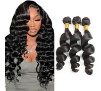 Shoaiye Human Hair Bundles Loose Deep Wave Capelli Veri Tessitura Unprocessed Remy Machine Weave Extensions Double Weft Color #1B Natural Black for Woman 18 20 22 Inch