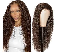 Shoaiye Parrucche Capelli Veri 4X4 Curly Wave Human Hair Wig Lace Front Parrucca Donna Umani Glueless Wear and Go Pre Plucked Free Part Unprocessed Chocolate Brown Color 26 Inch