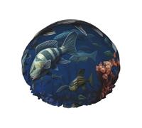 Shoal of Fish - Cuffia da doccia impermeabile da donna, elastica e riutilizzabile, perfetta per il bagno, la cura del viso, colore nero