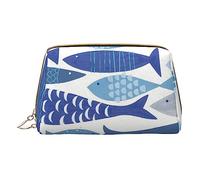 Shoal of Fish - Trousse da viaggio con stampa di pesce, organizer per pennelli da trucco in pelle, con cerniera, borsa da toilette da donna, colore bianco, taglia unica, bianco, Taglia unica