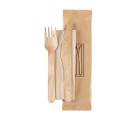 SHOBI 50 Bis Posate di Legno Set Compostabile Monouso di forchetta e coltello con tovagliolo