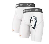 Shock Doctor - Pantaloncini a Compressione da Uomo, con Coppe Bio Flex, Confezione da 2, Colore Bianco, Taglia M