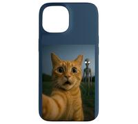 Shocked Cat Selfie Alien on the Back Funny for Boys Girls Custodia per iPhone 15