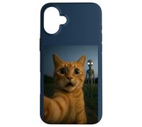 Shocked Cat Selfie Alien on the Back Funny for Boys Girls Custodia per iPhone 16 Plus