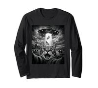 Shocking Cat Selfie Funy UFO Mucche Abduction Progetto Alieno Maglia a Manica