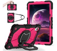 Shockproof Case for Lenovo Idea Tab 11 Inch 2025 (TB-336ZU/TB-336FU), Heavy-Duty Protective Cover with Rotating Kickstand, Foldable Handle, Shoulder Strap, Pen Holder(Rose Red)