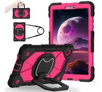 Shockproof Case for Lenovo Tab One 8.7 inch 2025 / Tab K9 (TB305FU), Heavy-Duty Protective Cover with Rotating Kickstand, Foldable Handle, Shoulder Strap, Pen Holder(Rose Red)