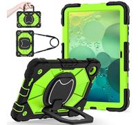 Shockproof Case for T-Mobile Revvl Tab 2 2025 Released 10.1 inch, Heavy-Duty Protective Cover with Rotating Kickstand, Foldable Handle, Shoulder Strap, Pen Holder(Black Green)