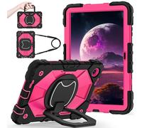 Shockproof Case for T-Mobile Revvl Tab 2 2025 Released 10.1 inch, Heavy-Duty Protective Cover with Rotating Kickstand, Foldable Handle, Shoulder Strap, Pen Holder(Rose Red)