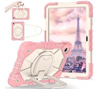 Shockproof Case for T-Mobile Revvl Tab 2 2025 Released 10.1 inch, Heavy-Duty Protective Cover with Rotating Kickstand, Foldable Handle, Shoulder Strap, Pen Holder(Rose Gold)