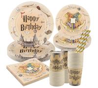 Shodiffy Stoviglie per Feste di Compleanno, 100 Pezzi Piatti Set Stoviglie Decorazioni con Piatti Carta Tovaglioli Tazze Cannucce Riutilizzabile 20 Ospiti