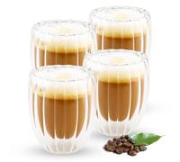Shodiffy Tazza Caffè Doppio Vetro, 4 Pezzi 330ML Bicchieri da Espresso, Tazzine Caffe Vetro per Latte Macchiato Caffè Gelato Latte Succo di Frutta Tè