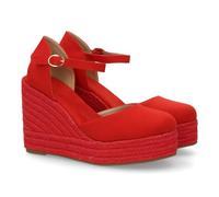 shoes&blues.es Espadrillas da Donna con Zeppa e Plateau, Punta e Tallone Chiusi, Chiusura con Fibbia alla Caviglia, Zeppa Monocolore, Leggera e Comoda in Juta Intrecciata per la Stagione Estiva.