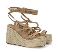shoes&blues.es Sandali con culla alta stile romano con piattaforma in juta intrecciata. Chiusura con corde. Design a strisce sottili avvolge il piede e si adatta alla caviglia. Ideale primavera estate
