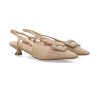 shoes&blues.es Scarpa da donna con tacco basso con design a punta fine con diverse texture, ornamento sulla punta, chiusura elastica. Tacco basso Comodo per l'uso quotidiano., beige, 40 EU