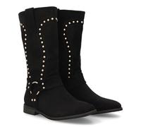 shoes&blues.es Stivale da donna in Mezza Cana, con dettagli metallici. Suola piatta e borchie. Ideale per l'ottono invernale., Nero , 38 EU