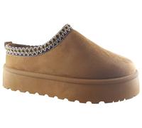 Shoes By Emma Pantofole da donna con plateau, suola spessa, in finta pelle scamosciata, foderate in pelliccia sintetica e finiture intrecciate, Marrone chiaro, 39 EU